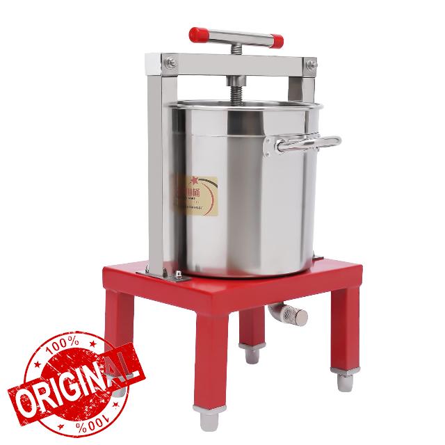 Manual Press Extractor Tainless Steel Red Base 3.5Gal Fruit Honey Beeswax Extractor Beekeeping Machine For Wine Juice Making (Red 13.25L/3.5Gal)