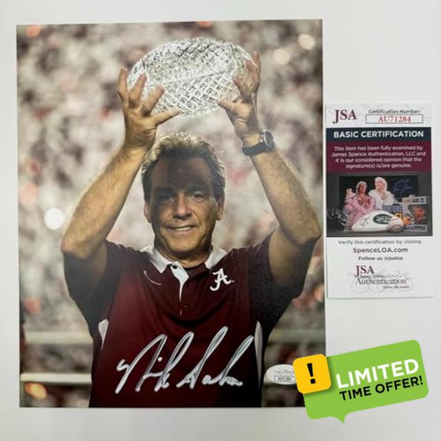 Autographed/Signed Nick Saban Alabama Crimson Tide 8x10 College Football Photo JSA COA #2