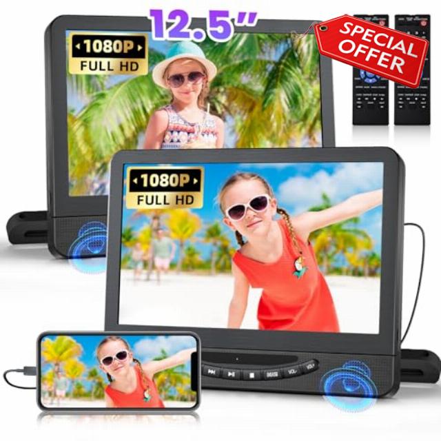 12.5" Dual Portable DVD Player for Car with 1080P HDMI Input