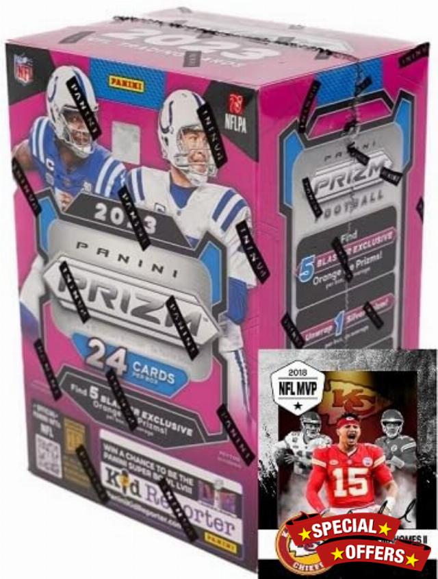 BRAND NEW 2023 Panini PRIZM Factory Sealed Football Card HOBBY Blaster Box w/5 EXCLUSIVE Orange Ice Prizms! - Try for CJ Stroud Silver Prizm Rookie Card! - Plus Custom Novelty Patrick Mahomes Card Pictured