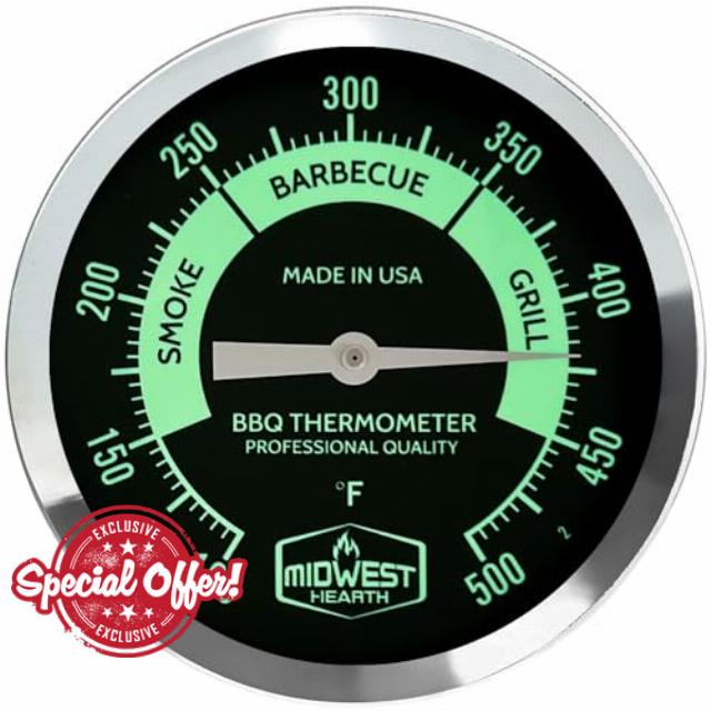 Midwest Hearth 5" Smoker Thermometer (Black/Glow Dial)