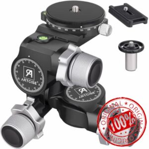 3-Way Geared Tripod Head ARTCISE Professional Geared Tripod Head with Arca Type QR Plate and 360° Panoramic Arca Type QR Plate/3 Axis Pan/Tilt Fluid Head with Large/Fine Quick Switch Dual Mode