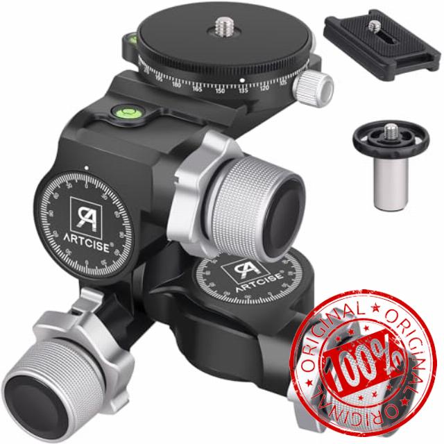 3-Way Geared Tripod Head ARTCISE Professional Geared Tripod Head with Arca Type QR Plate and 360° Panoramic Arca Type QR Plate/3 Axis Pan/Tilt Fluid Head with Large/Fine Quick Switch Dual Mode