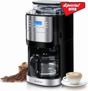 HOMOKUS Coffee Maker with Burr Grinder Built-In