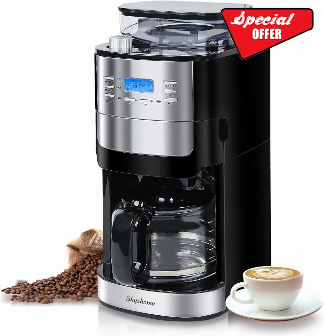 HOMOKUS Coffee Maker with Burr Grinder Built-In