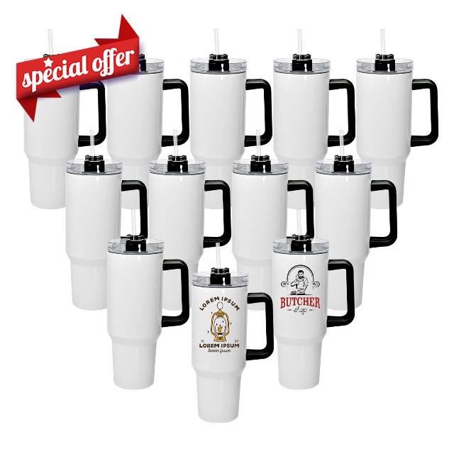 40oz Sublimation Tumbler With Handle 12 Pack Double Wall Stainless Steel Insulated Tumblers With Lid Straw Bulk Blanks Cups Black Handle (12 pack black handle)