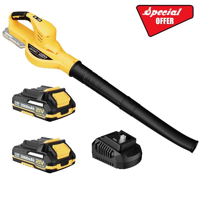 Leaf Blower Cordless - 21V Electric Cordless Leaf Blower with 2 Batteries and Charger