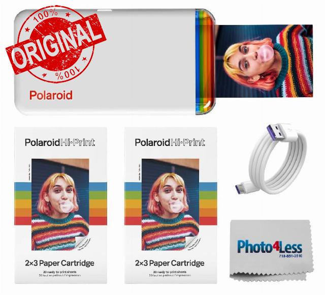 Polaroid Hi-Print - 2nd Generation Bluetooth Connected 2x3 Pocket Photo Dye-Sub Printer - White (9128) Bundle with 2X Hi-Print 2x3 Paper - (40 Photos)