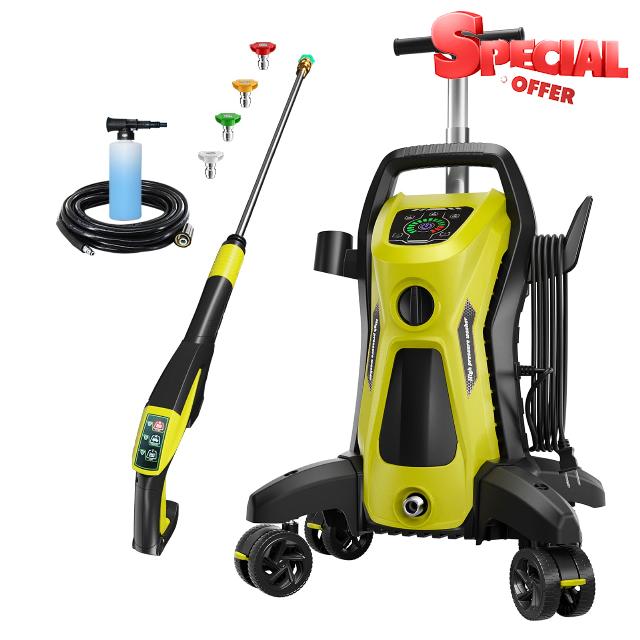 Pressure Washer Electric Powered - 4500 PSI 3.2 GPM Electric Pressure Washer with Upgrade Spray Handle Pressure Control and 4 Anti-Tipping Wheels for Effortlessly Cleaning