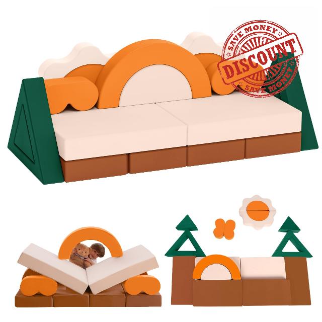 18PCS Modular Kids Play Couch - Junlge Theme Toddler Couch Building Fort