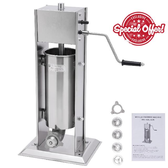 Spanish Churro Maker 5L/1.32Gal Stainless Steel Commercial Manual Spanish Donuts Making Machine Vertical Churro Machine with 4 Nozzles for Restaurant Home Use
