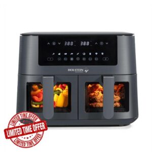 Holstein Housewares 8.4QT Dual Basket Digital Air Fryer with viewing window and led display with 7 preset options. Fry