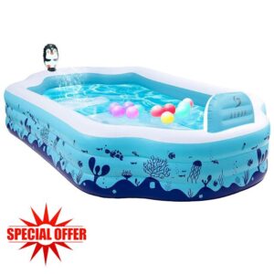 Inflatable Pool with Seat and Sprinkler - Large 124'' x 71'' x 20'' above Ground Swimming Pool for Family