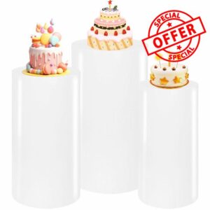 3PCS Metal Cylinder Pedestal Stands for Party White Round Dessert Tables Pedestal Display Plinth Pillars for Birthday Wedding Baby Shower Art Decor