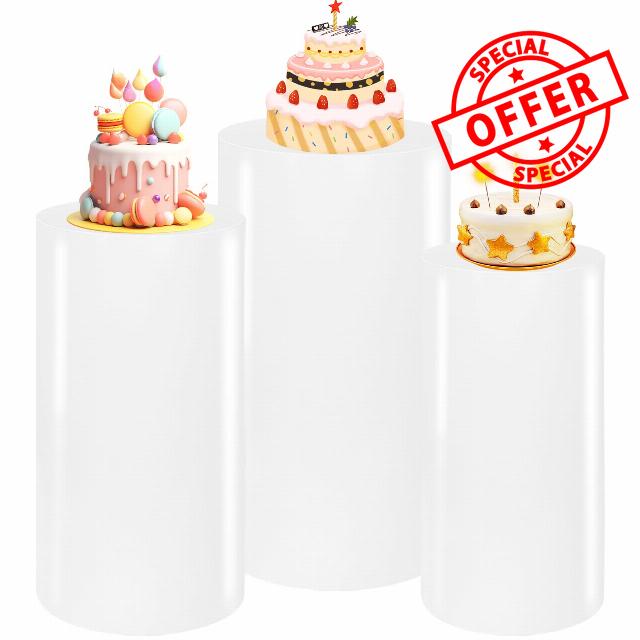 3PCS Metal Cylinder Pedestal Stands for Party White Round Dessert Tables Pedestal Display Plinth Pillars for Birthday Wedding Baby Shower Art Decor