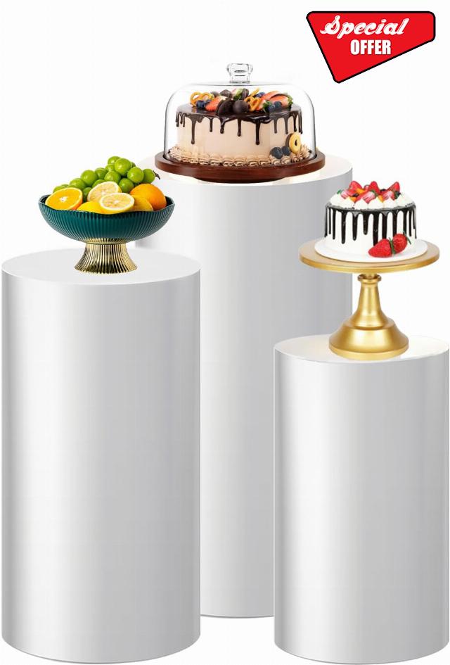3pcs Cylinder Pedestal Stands - for Parties White Round Display Pedestals Cake Cylinder Stand Thickened Metal Cylinder Stand for Party Birthday Wedding Event Decor