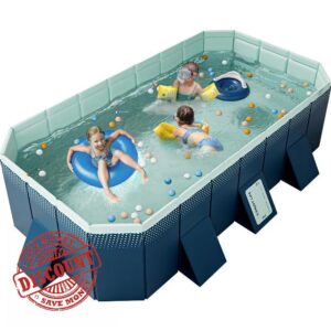 Foldable Non-Inflatable Kids' and Adults' Outdoor Swimming Pool Hard Plastic Shell Kid Pool for Backyard Dog Pools (113" x 66" x 20")