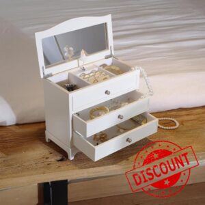 White Ballerina Musical Jewelry Box with Mirror and Necklace for Girls and Women