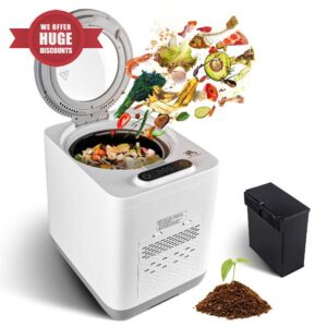 Upgraded Electric Kitchen Composter - 3.8L Compost Bin with Odor Adsorption- Countertop Kitchen Composter Visual Glass Lid & Low Noise- Turn Food Waste into Compost(White)