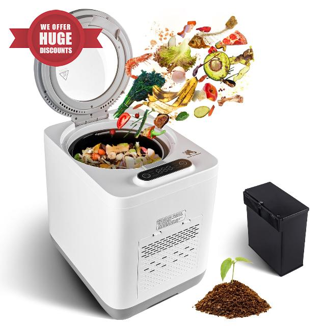 Upgraded Electric Kitchen Composter - 3.8L Compost Bin with Odor Adsorption- Countertop Kitchen Composter Visual Glass Lid & Low Noise- Turn Food Waste into Compost(White)