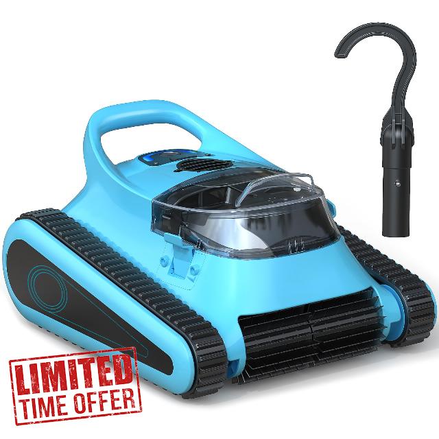 Pool Vacuum for Inground Pools: Cordless Robot Robotic Pool Cleaners with Free Hook 180W Suction Auto Vacuums Wall Climbing Waterline Scrubbing Cleaning 150 Mins Long Battery Up to 2