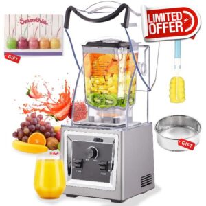 Commercial Professional Blender-[2200W Superior Motor][Total Silence] Heavy-Duty Blenders for Kitchen with Soundproof Shield with Blender Receipe 1-Year Warranty