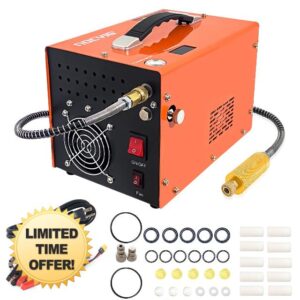 PCP Air Compressor 4500Psi 30Mpa Waterless/oil-free Air Pump Rifle Pistol Paintball Tank Power Supply Built-in 12V car DC 110V AC Household with Power Converter And Oil Wet Filter Easy To Carry