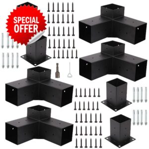 Pergola Brackets Kit 4''x4'' 3 Way Patio Bracket and Pergola Post Base Brackets for Patio Canopies Garden Gazebos Bracket(8Pcs)