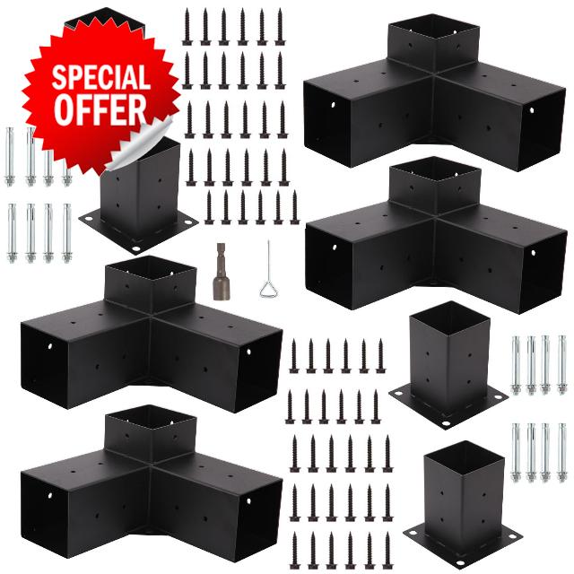 Pergola Brackets Kit 4''x4'' 3 Way Patio Bracket and Pergola Post Base Brackets for Patio Canopies Garden Gazebos Bracket(8Pcs)