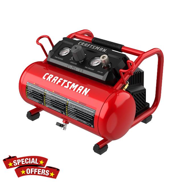 CRAFTSMAN Air Compressor 2 Gallon Portable Hot Dog Compressor 1/3HP Max 125 PSI Oil-Free Maintenance Free Light Weight Air Tools