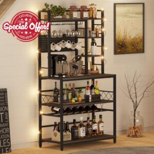 Freestanding Wine Rack Table with Glass and Wine Holder