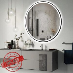 28 Inch Black Round LED Mirror for Bathroom