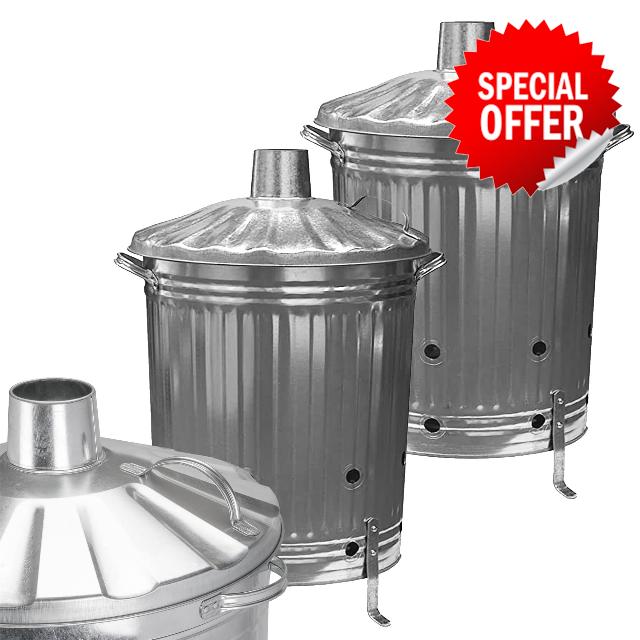 Pluto Packaging Extra Large heavy Duty 90 Litre Galvanised Metal Outdoor Fire Burning Bin Complete With Reverted Handles