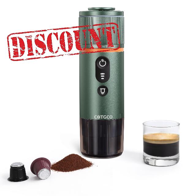 Portable Espresso Coffee Machine: 12V Electric Travel Expresso Maker - Self Heating 8 Cups Battery Powered Compatible for Nespresso Capsule - for Camping Travel RV Hiking (Forest Green)