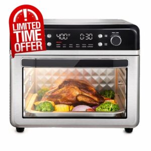 Large27.5QT 12-in-1 Smart Air Fryer Toaster Oven - Multifunctional Convection Countertop Oven Included Accessories and Authentic Chef Recipe Guide