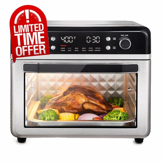 Large27.5QT 12-in-1 Smart Air Fryer Toaster Oven - Multifunctional Convection Countertop Oven Included Accessories and Authentic Chef Recipe Guide