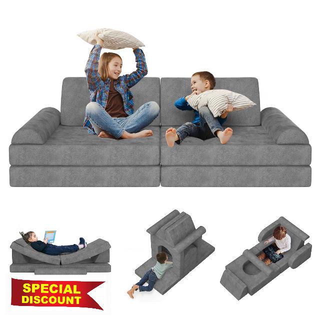 10PCS Modular Kid Play Couch Toddler & Child Couch with 10 Convertible Pieces
