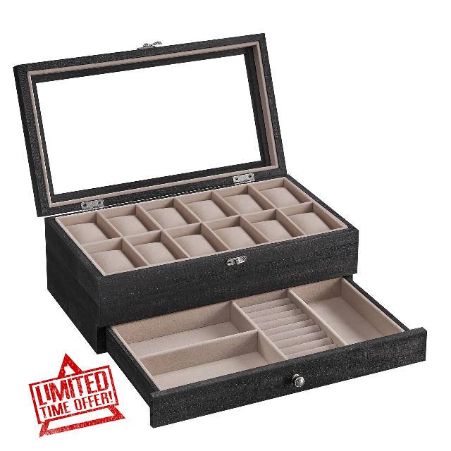 SONGMICS Watch Box with 12 Slots