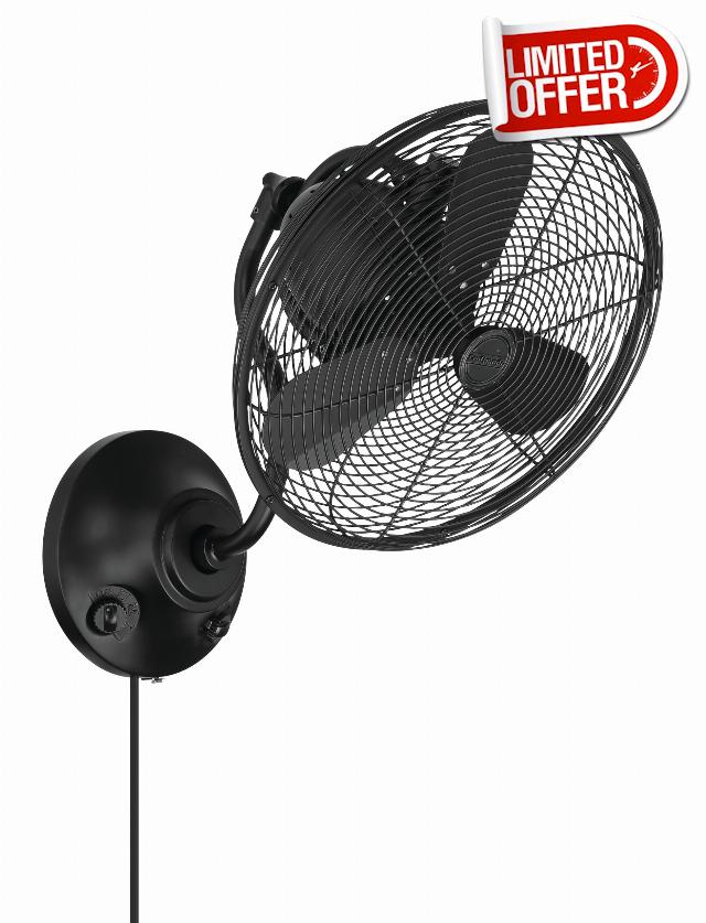 Craftmade Bellows I Indoor/Outdoor 14" Flat Black Finish Oscillation Wall Fan (Plug-in)
