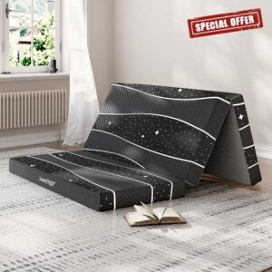 Sweetnight Tri-fold Mattress - 4 Inch Dual-Layer Foam Folding Mattress | Removable & Washable 500G Superfine Fiber Cover | Suitable for Camping