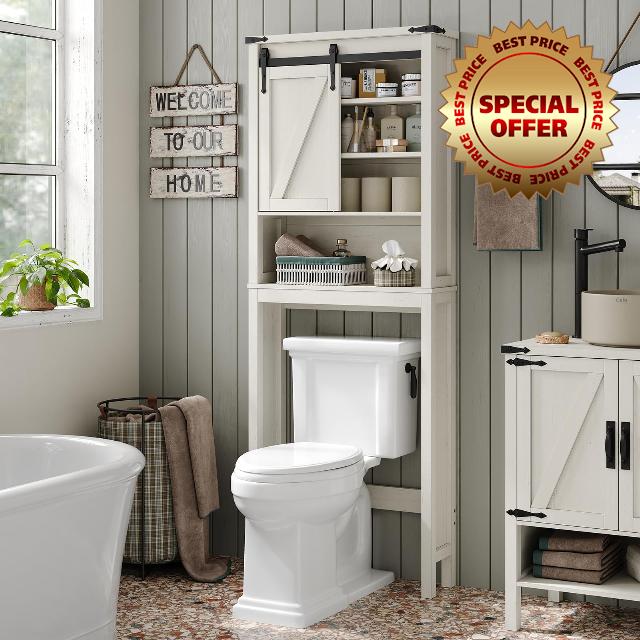 Over The Toilet Storage Cabinet with Sliding Door & Adjustable Shelf