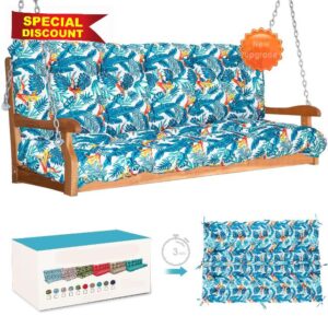 Porch Swing Cushion with Backrest and Ties 3 Seat Swing Cushion Replacement Thicken 4" Outdoor Swing Cushions for Outdoor Cushions for Patio Furniture (60x40in