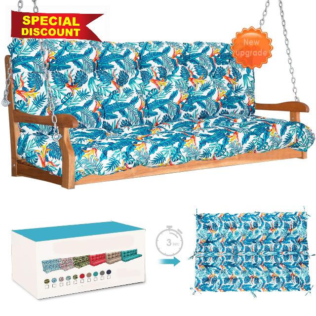 Porch Swing Cushion with Backrest and Ties 3 Seat Swing Cushion Replacement Thicken 4" Outdoor Swing Cushions for Outdoor Cushions for Patio Furniture (60x40in