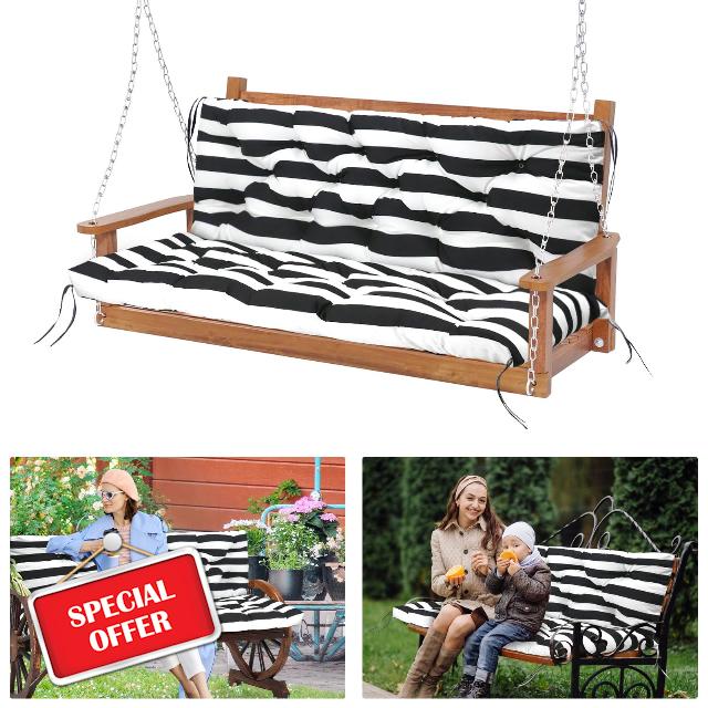 Porch Swing Cushions Waterproof Outdoor Swing Cushion 2-3 Seater Thicken 5" Patio Swing Cushion with Backrest 60 ×40" Cushion for Bench Swing Replacement for Outdoor Furniture (Stripes)