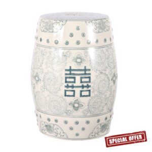 JONATHAN Y TBL1013C Double Happiness 18" Chinoiserie Ceramic Drum Garden Stool Bohemian