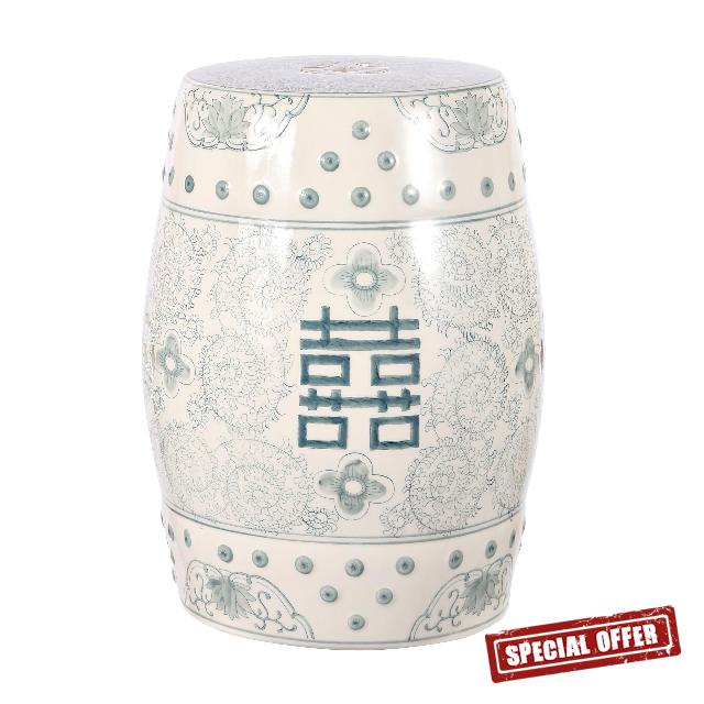 JONATHAN Y TBL1013C Double Happiness 18" Chinoiserie Ceramic Drum Garden Stool Bohemian