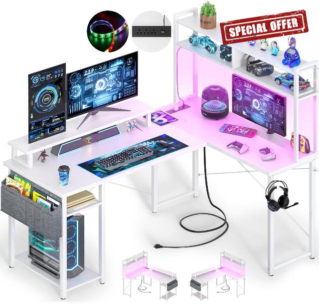 Small L Shaped Desk Gaming Desk with Power Outlets