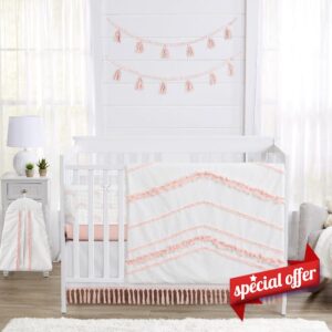 Sweet Jojo Designs Boho Bohemian Girl Baby Crib Bedding Set Infant Nursery Room BreathableBaby Breathable Mesh Crib Liner 6p Blush Pink White Farmhouse Shabby Chic Designer Modern Geometric Arrow Tuft