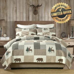 Quilt King Size - 100% Cotton Lightweight Cabin Plaid King Quilt Bedding Set