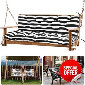 Porch Swing Cushion Waterproof Bench Cushion Thickened 5" Outdoor Swing Cushions with Back for Furniture Patio Garden Bench Swing 2-3 Seater Replacement Cushions(Black White Stripes 60x40x5inch)